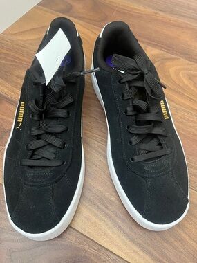 Men Puma Black Suede Low-Top Sneakers with Gold Logo Size 8.5 Casual Summer